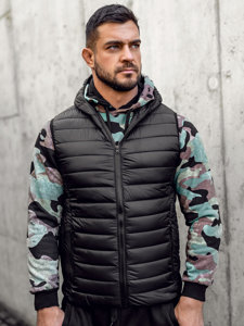 Gilet trapuntato con cappuccio da uomo nero Bolf 13072A