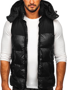 Gilet trapuntato con cappuccio da uomo nero Bolf 13079