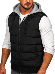 Gilet trapuntato con cappuccio da uomo nero Bolf 5M751