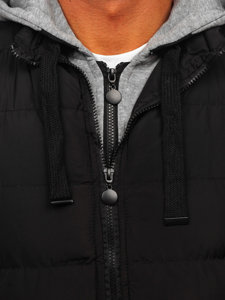 Gilet trapuntato con cappuccio da uomo nero Bolf 5M751