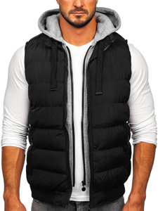 Gilet trapuntato con cappuccio da uomo nero Bolf 5M751