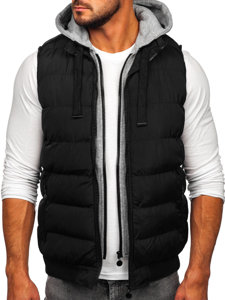 Gilet trapuntato con cappuccio da uomo nero Bolf 5M751