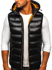 Gilet trapuntato con cappuccio da uomo nero Bolf 6506