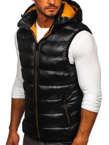 Gilet trapuntato con cappuccio da uomo nero Bolf 6506