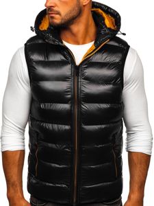 Gilet trapuntato con cappuccio da uomo nero Bolf 6506