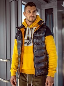 Gilet trapuntato con cappuccio da uomo nero Bolf 6506