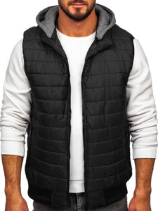 Gilet trapuntato con cappuccio da uomo nero Bolf 8M983