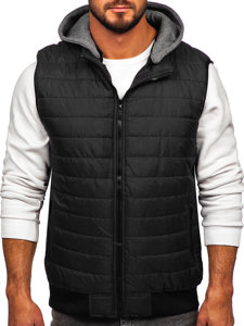 Gilet trapuntato con cappuccio da uomo nero Bolf 8M983