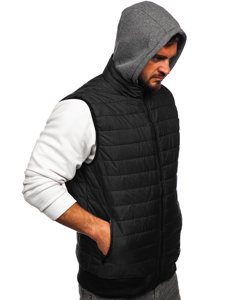 Gilet trapuntato con cappuccio da uomo nero Bolf 8M983