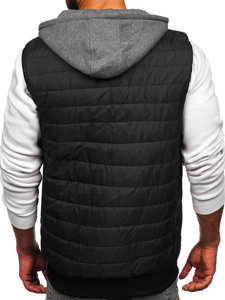 Gilet trapuntato con cappuccio da uomo nero Bolf 8M983