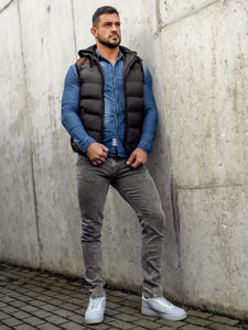 Gilet trapuntato con cappuccio da uomo nero Bolf B5382