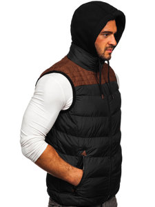 Gilet trapuntato con cappuccio da uomo nero Bolf B5382