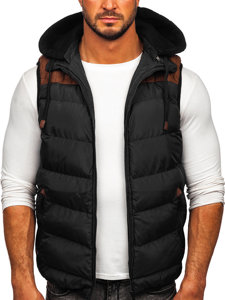 Gilet trapuntato con cappuccio da uomo nero Bolf B5382