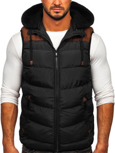 Gilet trapuntato con cappuccio da uomo nero Bolf B5382