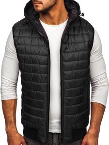 Gilet trapuntato con cappuccio da uomo nero Bolf MY88