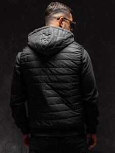 Gilet trapuntato con cappuccio da uomo nero Bolf MY88A1