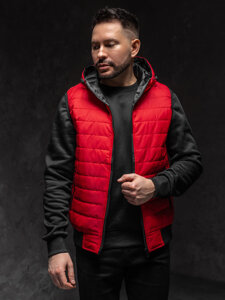 Gilet trapuntato con cappuccio da uomo rosso Bolf MY88A1