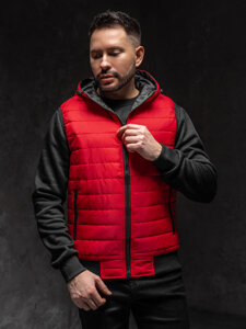 Gilet trapuntato con cappuccio da uomo rosso Bolf MY88A1