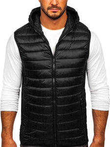 Gilet trapuntato da uomo con cappuccio in colore nero Bolf LY36