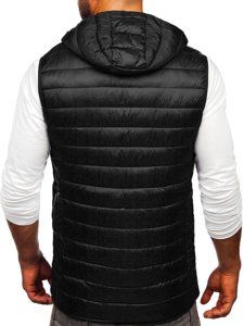 Gilet trapuntato da uomo con cappuccio in colore nero Bolf LY36