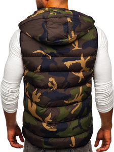 Gilet trapuntato da uomo con cappuccio mimetico in colore khaki Bolf 6876