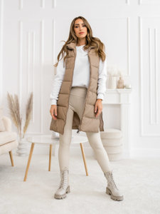 Gilet trapuntato lungo da donna beige Bolf B8212