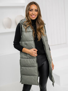 Gilet trapuntato lungo da donna khaki Bolf B8212