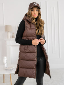 Gilet trapuntato lungo da donna marrone Bolf B8212