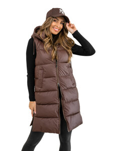 Gilet trapuntato lungo da donna marrone Bolf B8212