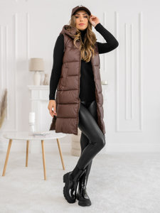 Gilet trapuntato lungo da donna marrone Bolf B8212