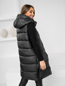 Gilet trapuntato lungo da donna nero Bolf R8212