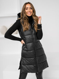 Gilet trapuntato lungo da donna nero Bolf R8212