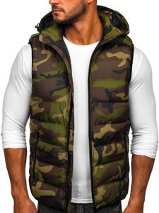 Gilet trapuntato mimetico con cappuccio da uomo khaki Bolf 6506