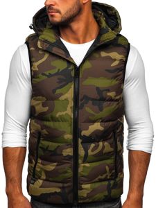 Gilet trapuntato mimetico con cappuccio da uomo khaki Bolf 6506