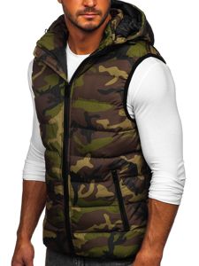 Gilet trapuntato mimetico con cappuccio da uomo khaki Bolf 6506