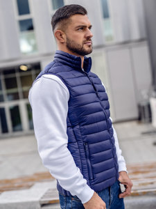 Gilet trapuntato senza cappuccio da uomo blu Bolf LY32A