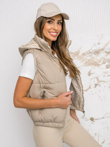 Gilet trapuntato spesso con cappuccio da donna beige Bolf 16M9091