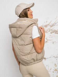 Gilet trapuntato spesso con cappuccio da donna beige Bolf 16M9091