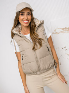 Gilet trapuntato spesso con cappuccio da donna beige Bolf 16M9091