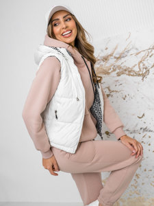 Gilet trapuntato spesso con cappuccio da donna bianco Bolf 16M9091