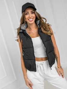 Gilet trapuntato spesso con cappuccio da donna nero Bolf 16M9091