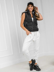 Gilet trapuntato spesso con cappuccio da donna nero Bolf 16M9091