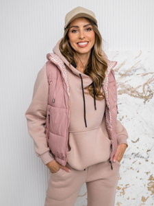 Gilet trapuntato spesso con cappuccio da donna rosa cipria Bolf 16M9091