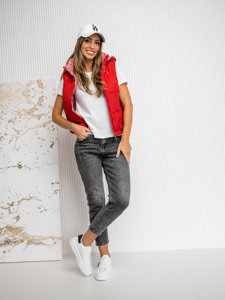 Gilet trapuntato spesso con cappuccio da donna rosso Bolf 16M9091