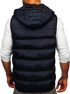 Gilet trapuntato spesso con cappuccio da uomo blu Bolf 7129