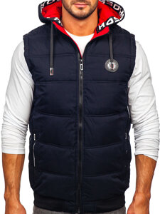 Gilet trapuntato spesso con cappuccio da uomo blu Bolf 84M3027