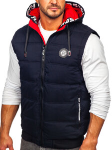 Gilet trapuntato spesso con cappuccio da uomo blu Bolf 84M3027