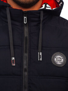 Gilet trapuntato spesso con cappuccio da uomo blu Bolf 84M3027