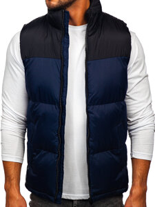 Gilet trapuntato spesso con cappuccio da uomo blu Bolf 9969