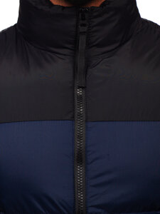 Gilet trapuntato spesso con cappuccio da uomo blu Bolf 9969